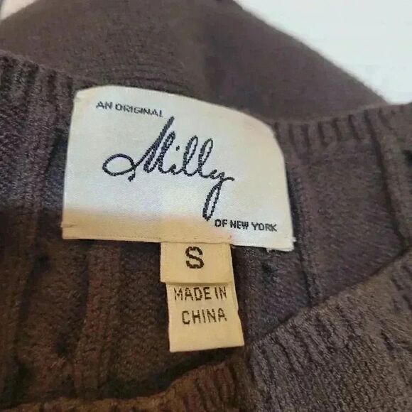 Milly of New York Women's Brown Viscose/Poly Cable Knit Sweater Dress w Gold Cha - Picture 9 of 10